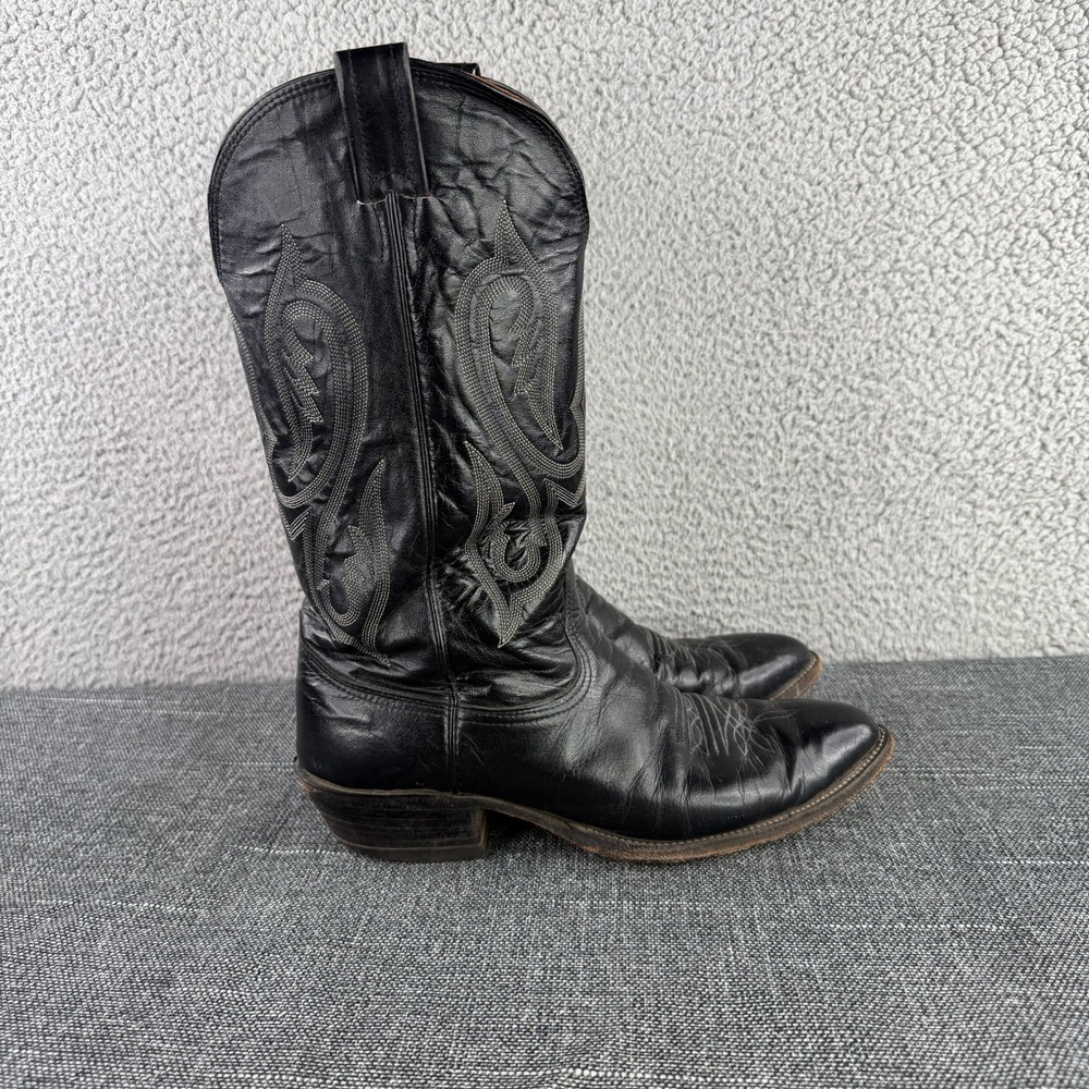 Nocona Cowboy Boots Men 9.5 D Black Leather Western Pointed Toe USA Made